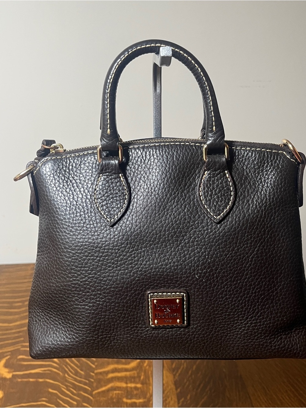 Dooney & Bourke Dark Brown Pebble Leather Satchel with Gold Hardware